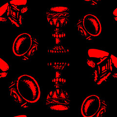 Image of a ring and a royal goblet, on a black background. Pattern design for printing on paper, fabric, backdrop, game background, interior. Gothic elements of the kingdom and the nobility.