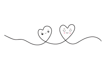Continuous drawing of two hearts. A pair of hearts. Fashionable minimalist illustration. One-line abstract drawing.