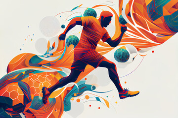 Fototapeta Generative AI illustration of football player kicking ball obraz