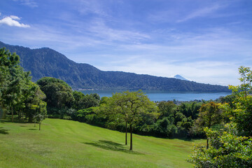 Beratan lake view from Bali botanical garden or Kebun Raya Bedugul