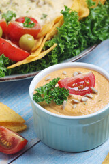 Hummus with vegetables salad and nachos	