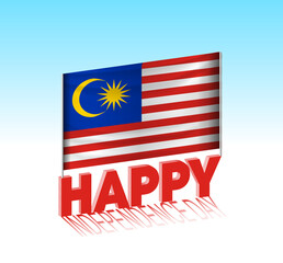 Malaysia independence day. Simple Malaysia flag and billboard in the sky. 3d lettering template. Ready special day design message.