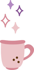 Cup and stars doodle1. Cute set with cup and stars. Cartoon color vector illustration.