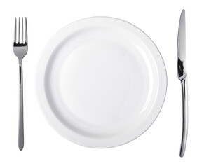 plate and cutlery on transparent background. png file - obrazy, fototapety, plakaty