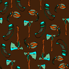 Ax image collected in patterns. Design gothic and medieval elements. Fantastic illusions on the theme of a hunter or a lumberjack.