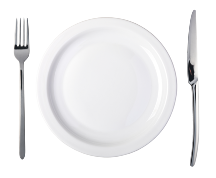 plate and cutlery on transparent background. png file