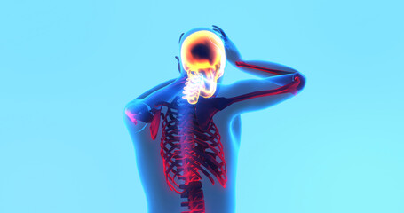 Adult Human Feeling Ill. Headache Problem. X-Ray Image Of Brain. Medical And Healthcare Related 3D Illustration Render.