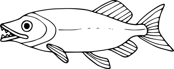 Hand drawn outline fish icon. Children's coloring book. Underwater world. Sea life. Vector illustration, doodle style.
