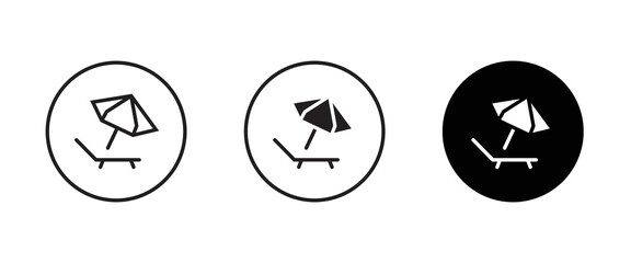 Summer relax sunbathing, Sunbed icon. Resort, beach, chair, furniture, lounger, parasol, relaxation, sea, umbrella Parasol lounger, sun