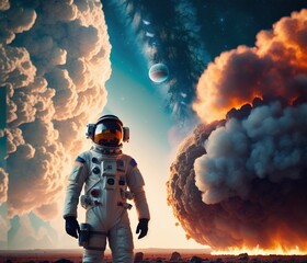 astronaut in space, illustration, 3d rendering