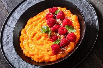 Sweet Potato Mash topped with fresh Raspberries