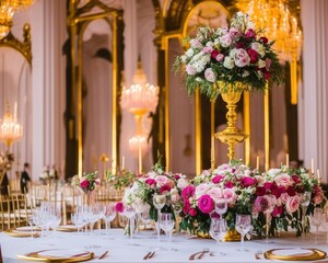 Fototapeta na wymiar wedding table decorated with flowers