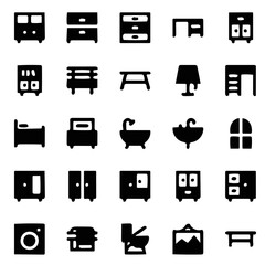 vector illustration, furniture icon set, room icon pack, house icon set, solid icon