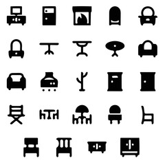vector illustration, furniture icon set, room icon pack, house icon set, solid icon