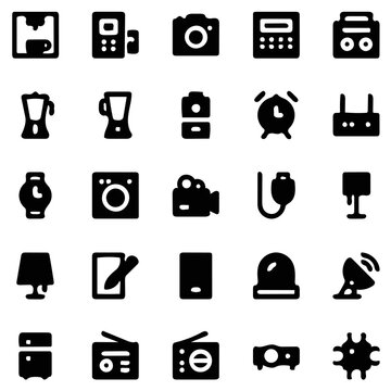 vector illustration, electronic icon set, appliances icon pack, interactive icon set, solid icon