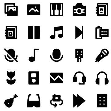 vector illustration, multimedia icon set, user interface icon set, media icon pack, solid icon