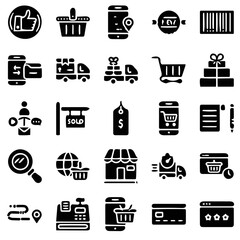 vector illustration, shopping icon set, e-commerce icon pack, retail icon set, solid icon