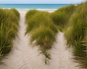 beautiful beach path with sea and sand dunes