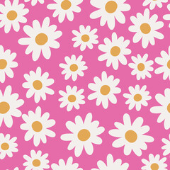 Fototapeta na wymiar Seamless Repeat Cute Sweet Daisy Floral Pattern Pink Mustard Yellow White Pattern