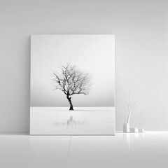 Realistic render. White placeholder canvas or frame ready to be replaced. White environment. (AI Generated)