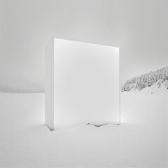 Realistic render. White placeholder canvas or frame ready to be replaced. White snow environment. (AI Generated)