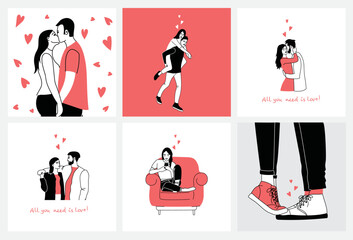 Happy Valentine's day cute card or poster with a vector illustration of a dancing couple legs on a date