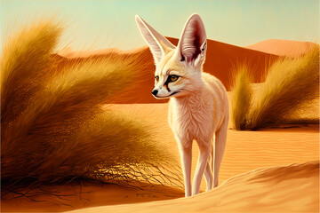 Fennec fox, fox native to North African deserts. Generative AI. - obrazy, fototapety, plakaty