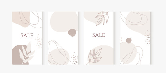 Insta stories. Hand drawn pastel colored background with floral element. Abstract pastel story for social media. Vector illustration in nude colors.