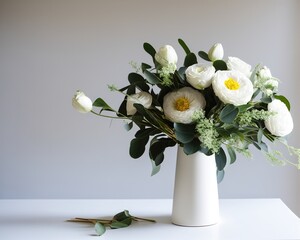 beautiful bouquet of flowers in a vase on a white background