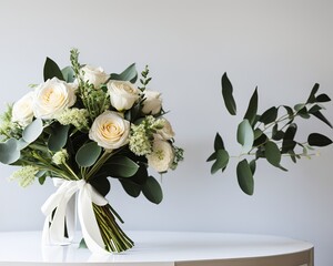 beautiful bouquet of flowers in a vase on a white background © ozun