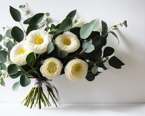 beautiful bouquet of flowers in a vase on a white background © ozun