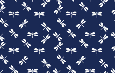 white and blue dragonflies silhouettes pattern design for book cover,background,carpet,wallpaper,clothing,wrapping,Batik,fabric,Vector illustration embroidery style.