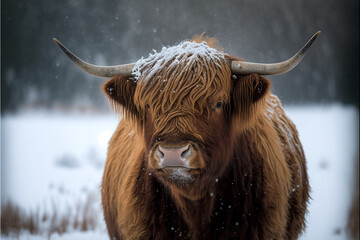Highland cow, Scottish bovine breed that lives around the world. Generative AI.
