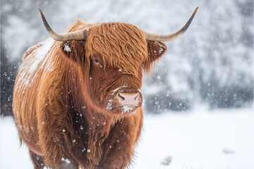 Highland cow, Scottish bovine breed that lives around the world. Generative AI.