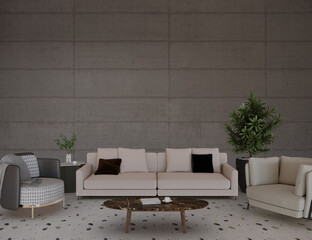 Room with furniture, 3d render