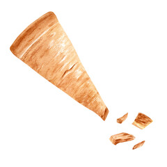 Parmesan hard cheese block and bits. Watercolor illustration isolated on white background