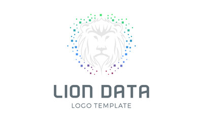 Vector vector lion head with futuristic digital wire frame data structure logo
