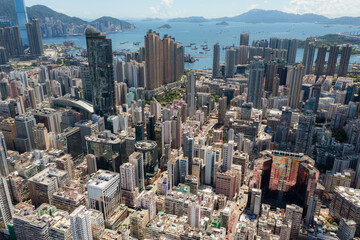 Fototapeta premium Drone fly over kowloon district