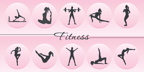 A set of badges with a silhouette of a fitness girl