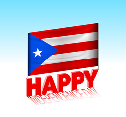 Puerto Rico independence day. Simple Puerto Rico flag and billboard in the sky. 3d lettering template. Ready special day design message.