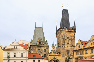 Foundation tower on the Charles Bridge. Background with selective focus