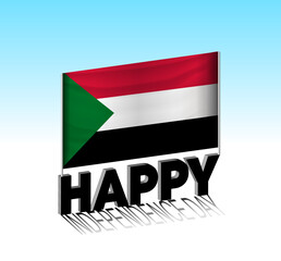 Sudan independence day. Simple Sudan flag and billboard in the sky. 3d lettering template. Ready special day design message.