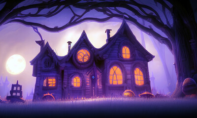 Fototapeta na wymiar Spooky haunted house in the woods