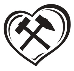 Herz Button Eisen und Schl&auml;gel Bergbau, einfarbig