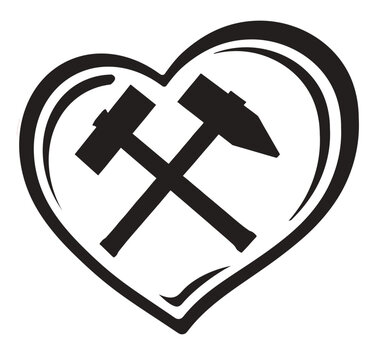 Herz Button Eisen und Schl&auml;gel Bergbau, einfarbig