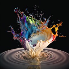 Liquid Paint Explosion in Rainbow Colors with Splashes, AI Generative Illustration