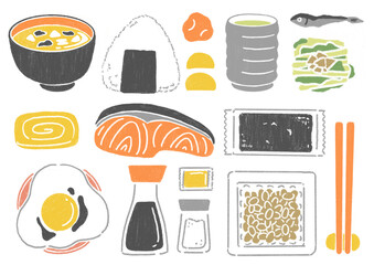 手描きの日本の朝食セット