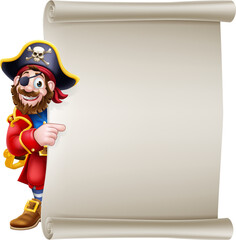 Pirate Captain Cartoon Scroll Sign Background