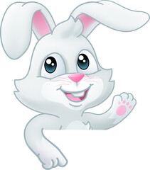 Fototapeta na wymiar Easter Bunny Rabbit Cartoon Sign