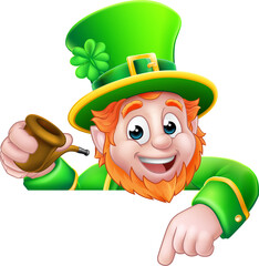 Leprechaun St Patricks Day Cartoon Character Sign © Christos Georghiou